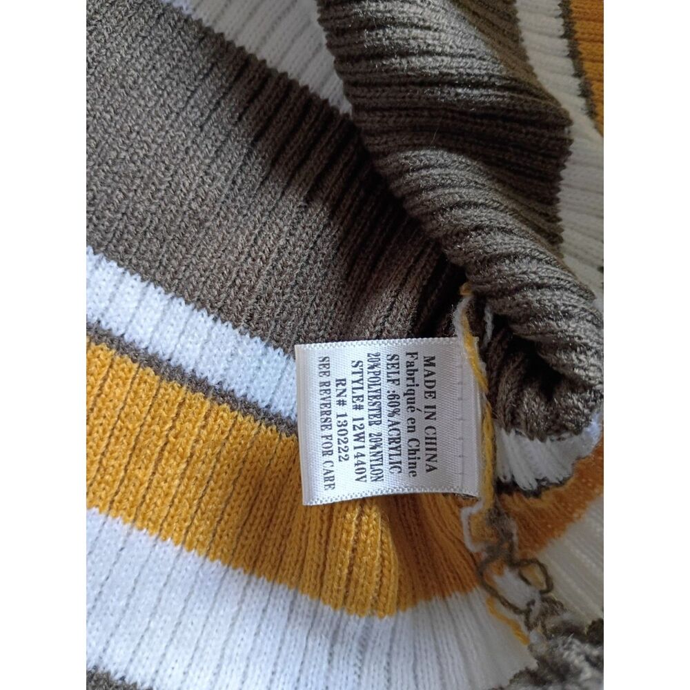 Very J Women's Small Striped Sweater Ruffle Bell Sleeve Brown Mustard White - Picture 5 of 7